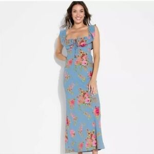 Wild Fable Off Shoulder Blue Floral Maxi Dress